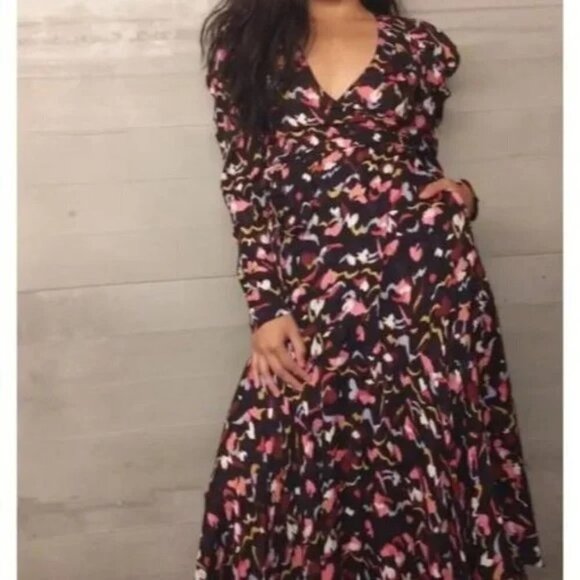 A.L.C Black Red Tianna Midi Wrap Dress $695 - Picture 2 of 11